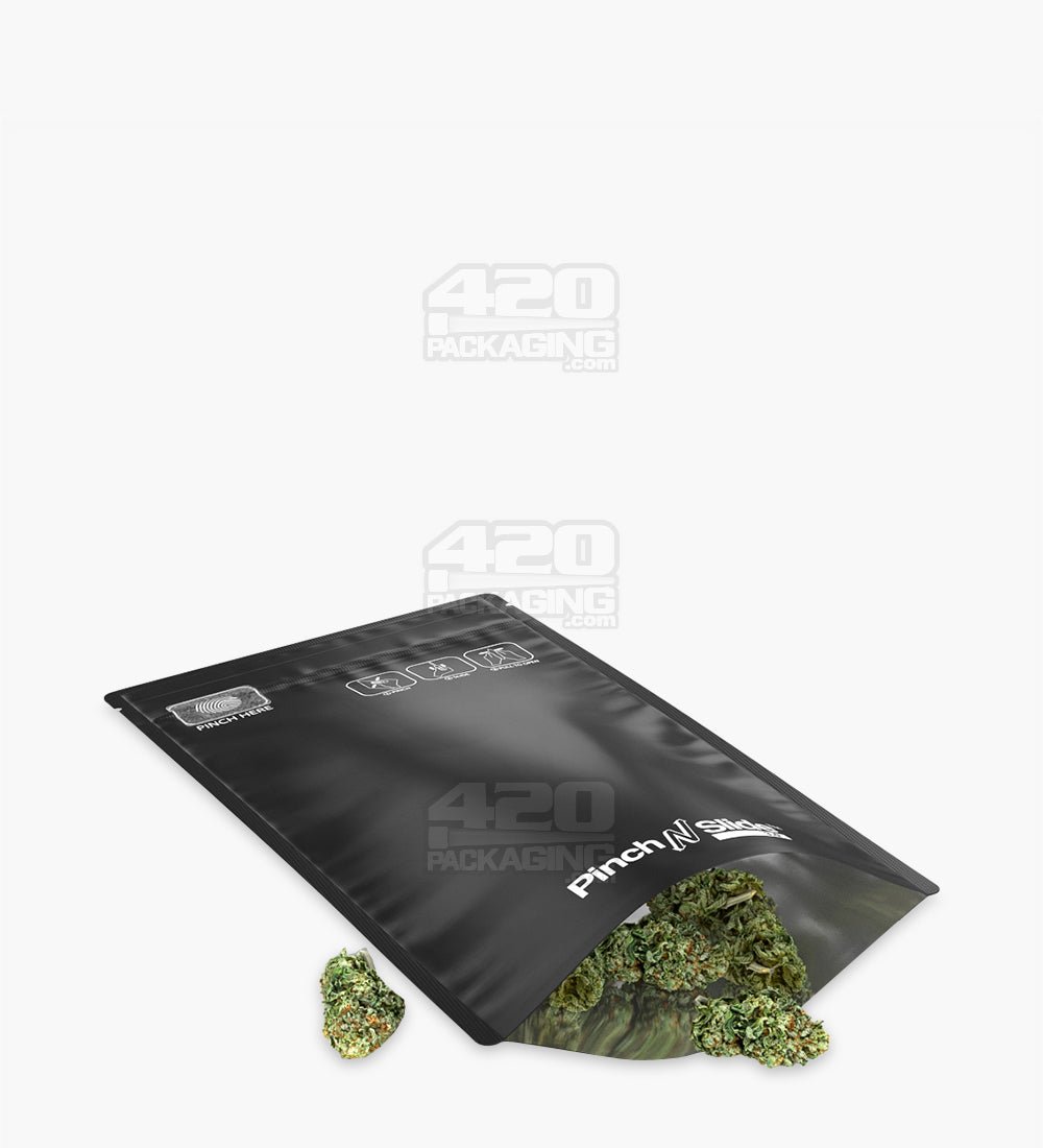 Matte-Black 5" x 8.5" Mylar Pinch N Slide 3.0 Child Resistant Bottom Loading Bags (14 grams) 250/Box - 7