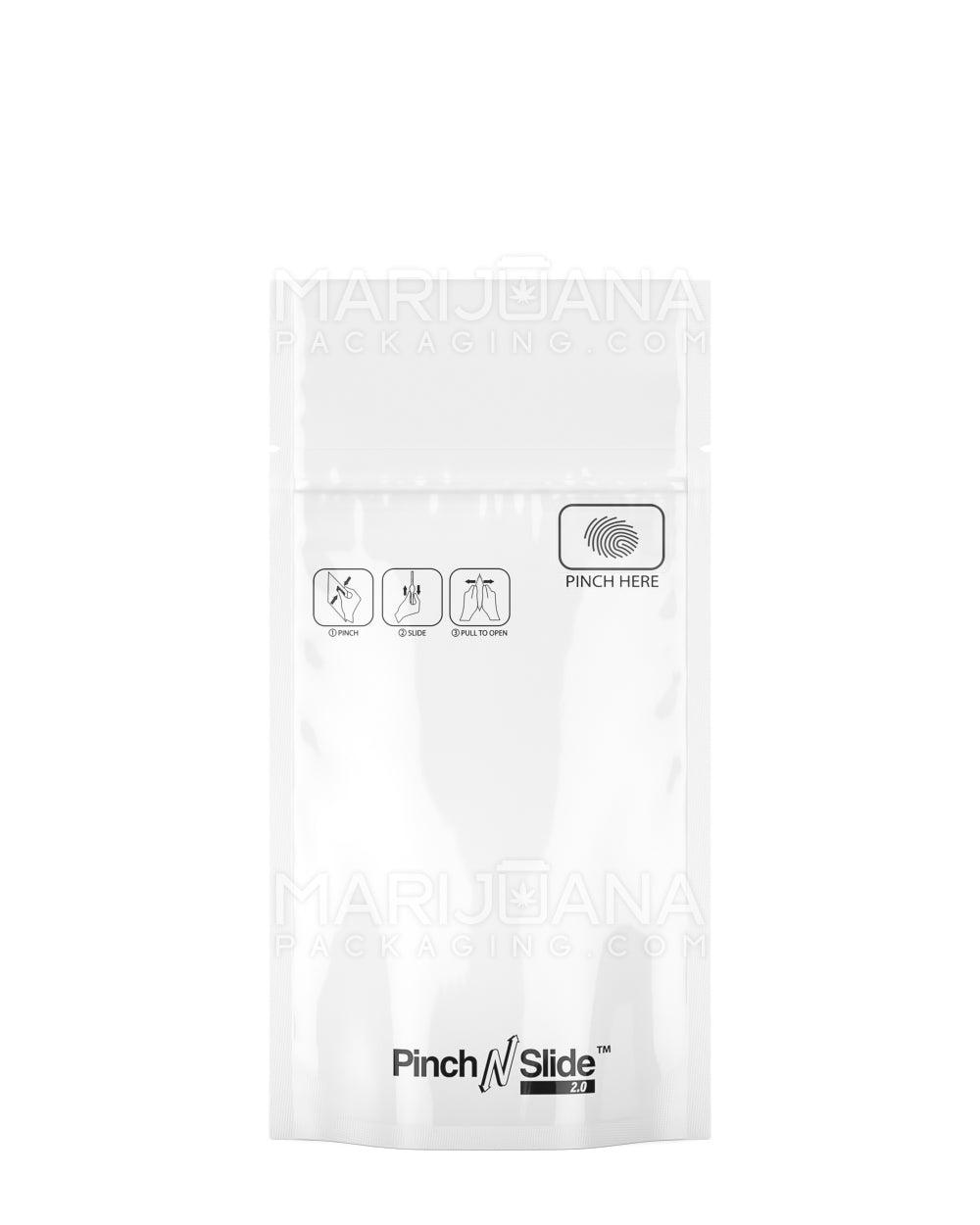 Child Resistant & Tamper Evident | Pinch N Slide 2.0 White Mylar Bags | 3.5in x 5in - 3.5g - 250 Count - 1