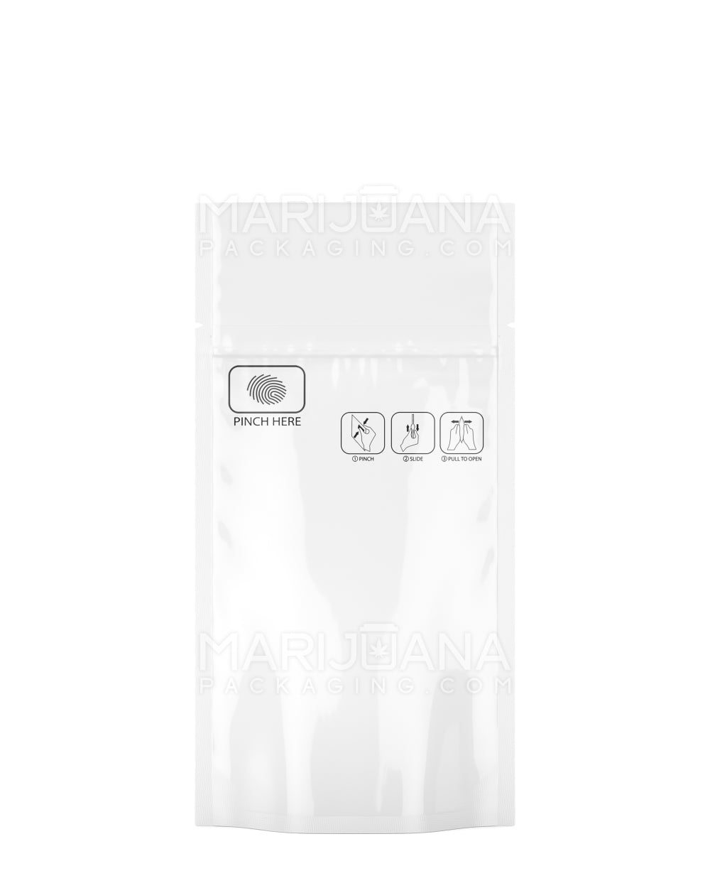 Child Resistant & Tamper Evident | Pinch N Slide 2.0 White Mylar Bags | 3.5in x 5in - 3.5g - 250 Count - 2