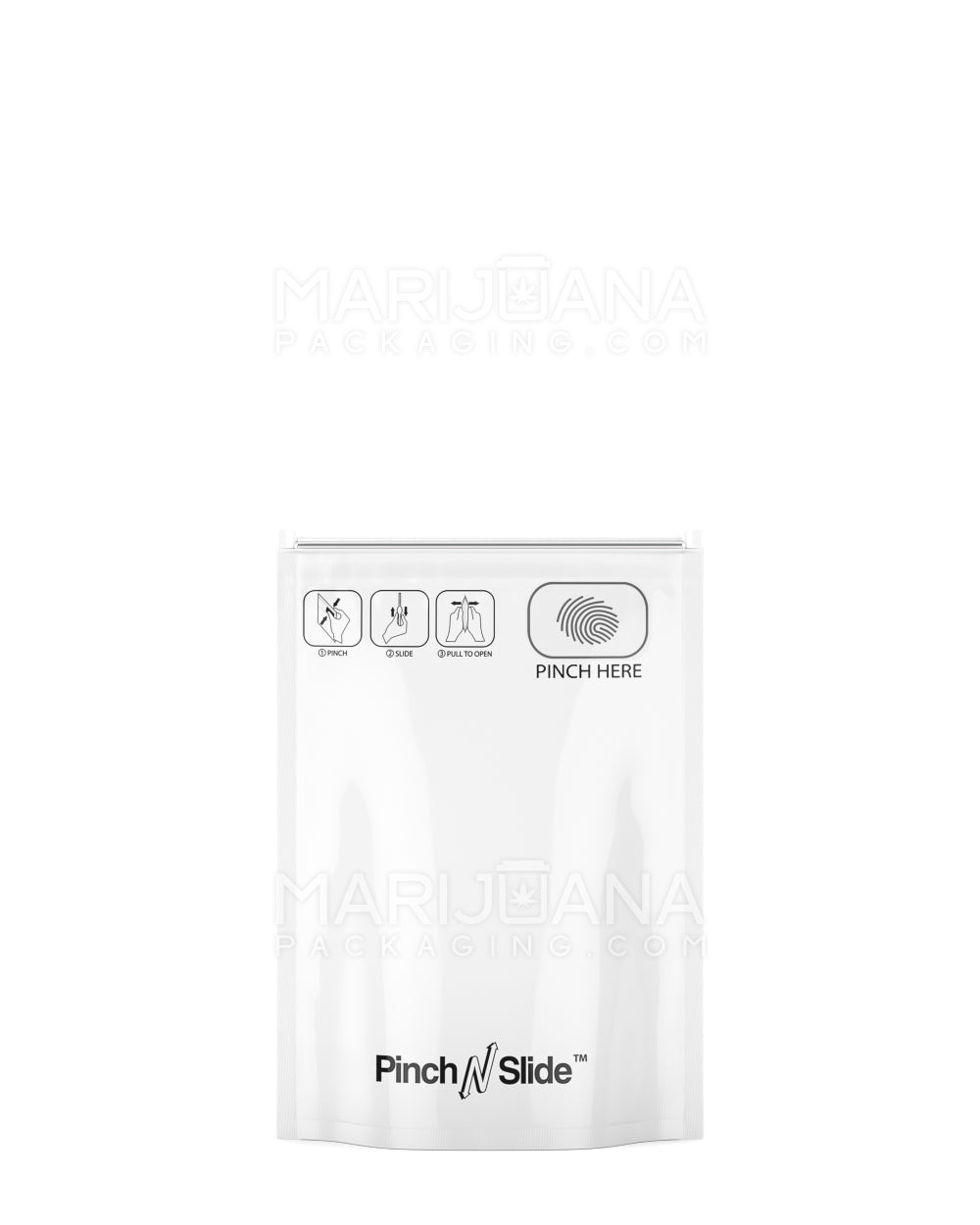 Child Resistant | Pinch N Slide ASTM Glossy White Mylar Bags | 3.5in x 5in - 3.5g - 250 Count - 1
