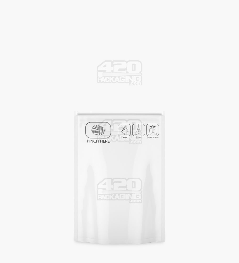 Child Resistant | Pinch N Slide ASTM Glossy White Mylar Bags | 3.5in x 5in - 3.5g - 250 Count