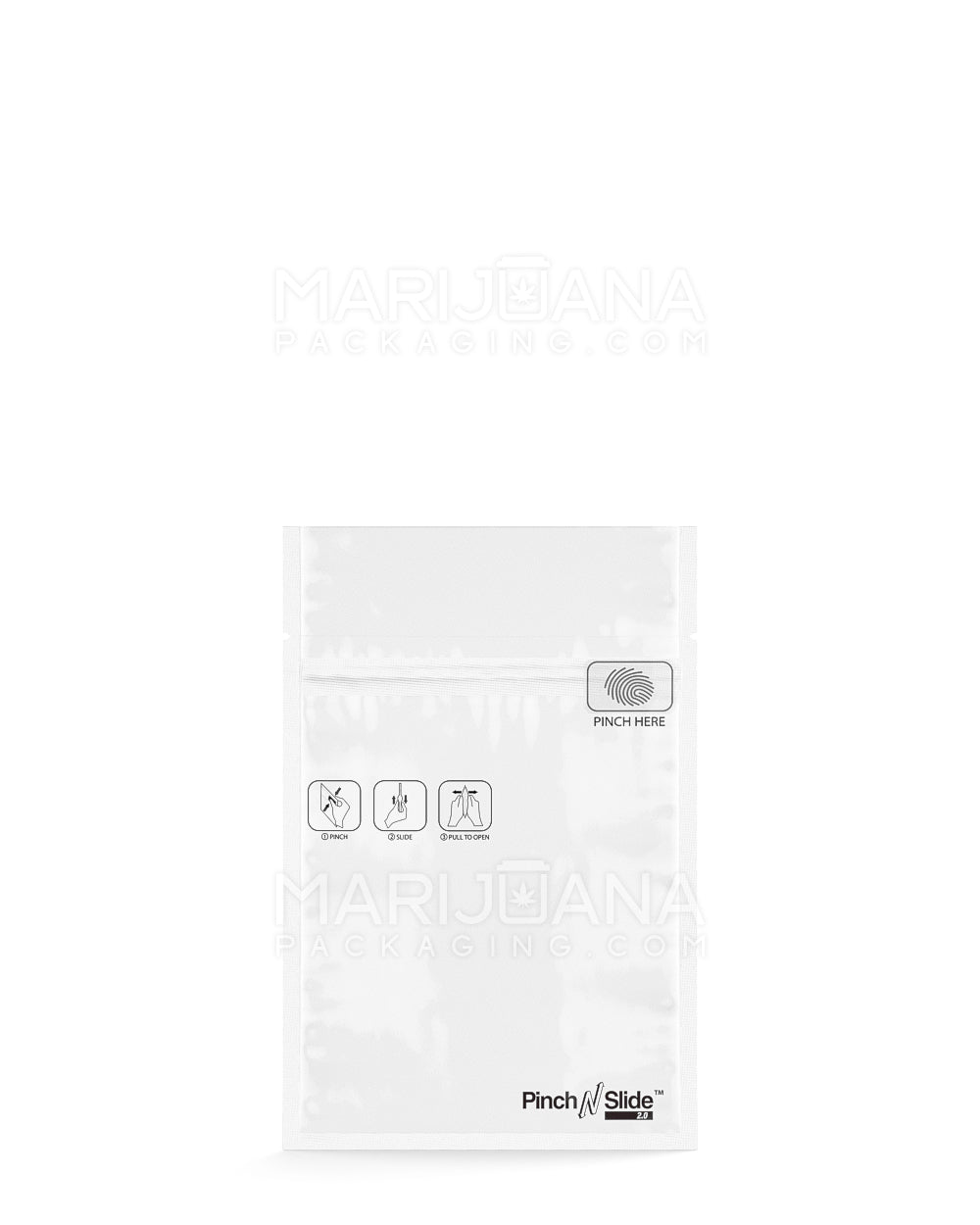 Child Resistant & Tamper Evident | Pinch N Slide 2.0 White Mylar Bags | 3.4in x 3.7in - 1g - 250 Count - 1