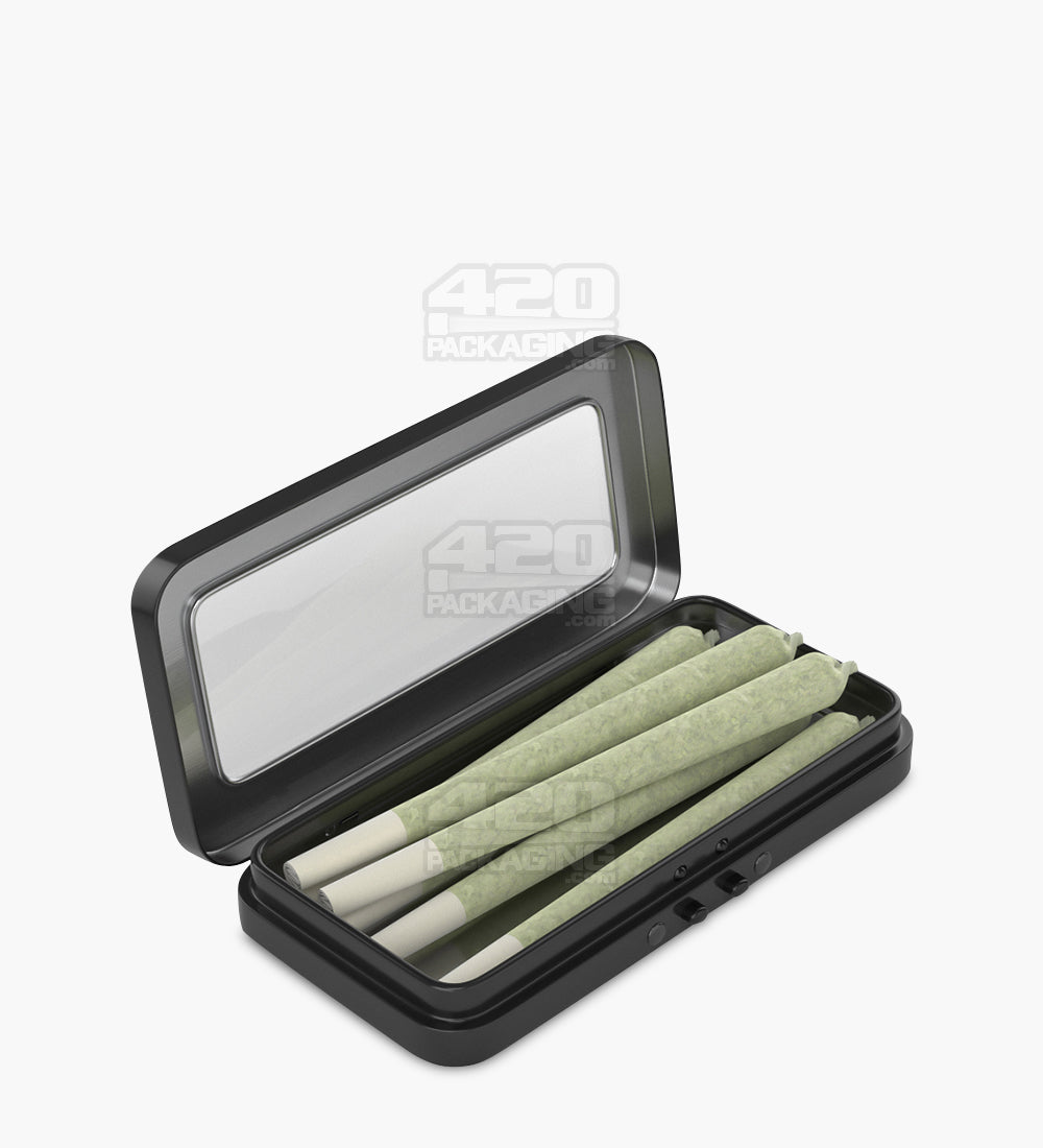 Child Resistant & Sustainable Hinged-Lid Large Vista Black Tin Box w/ See-Through Window 100/Box - 3