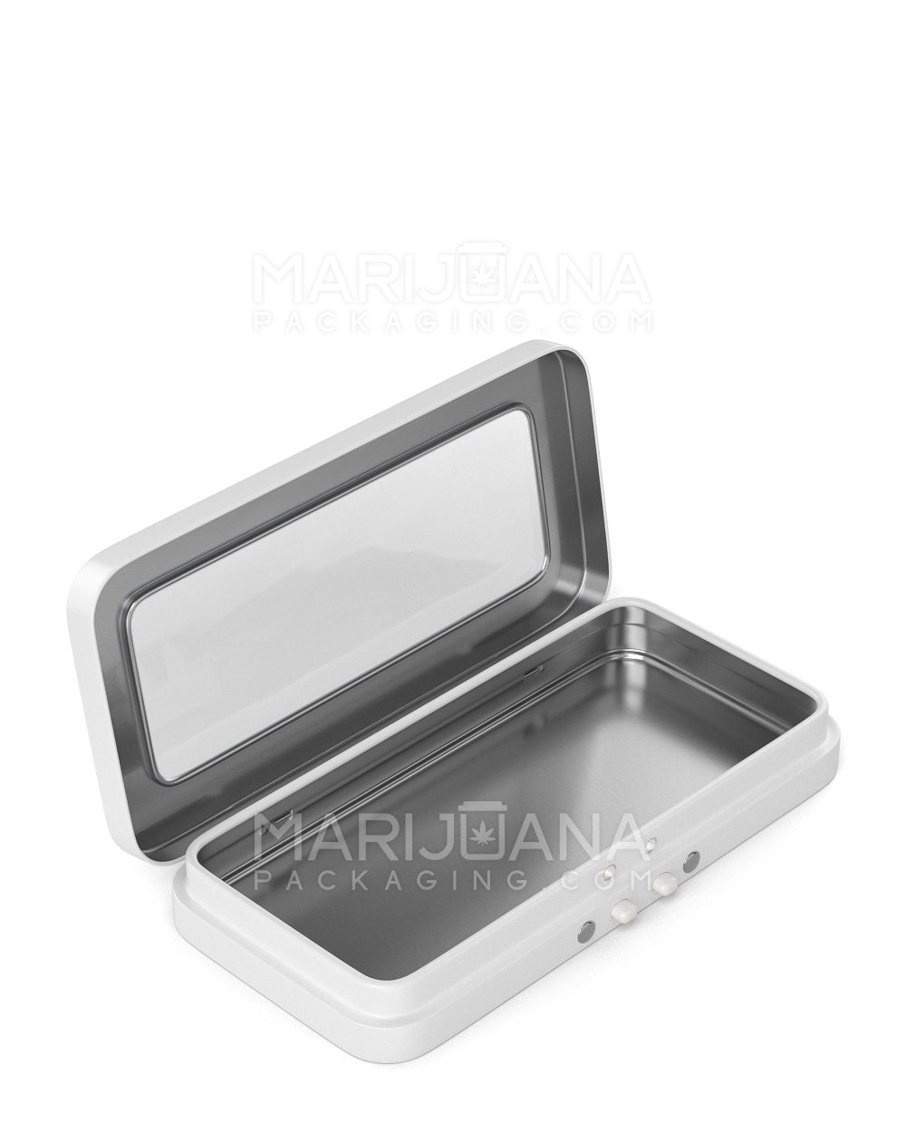 Child Resistant & Sustainable Hinged-Lid Large Vista Edible & Joint Box w/ See-Through Window |  White Tin | Sample - 1