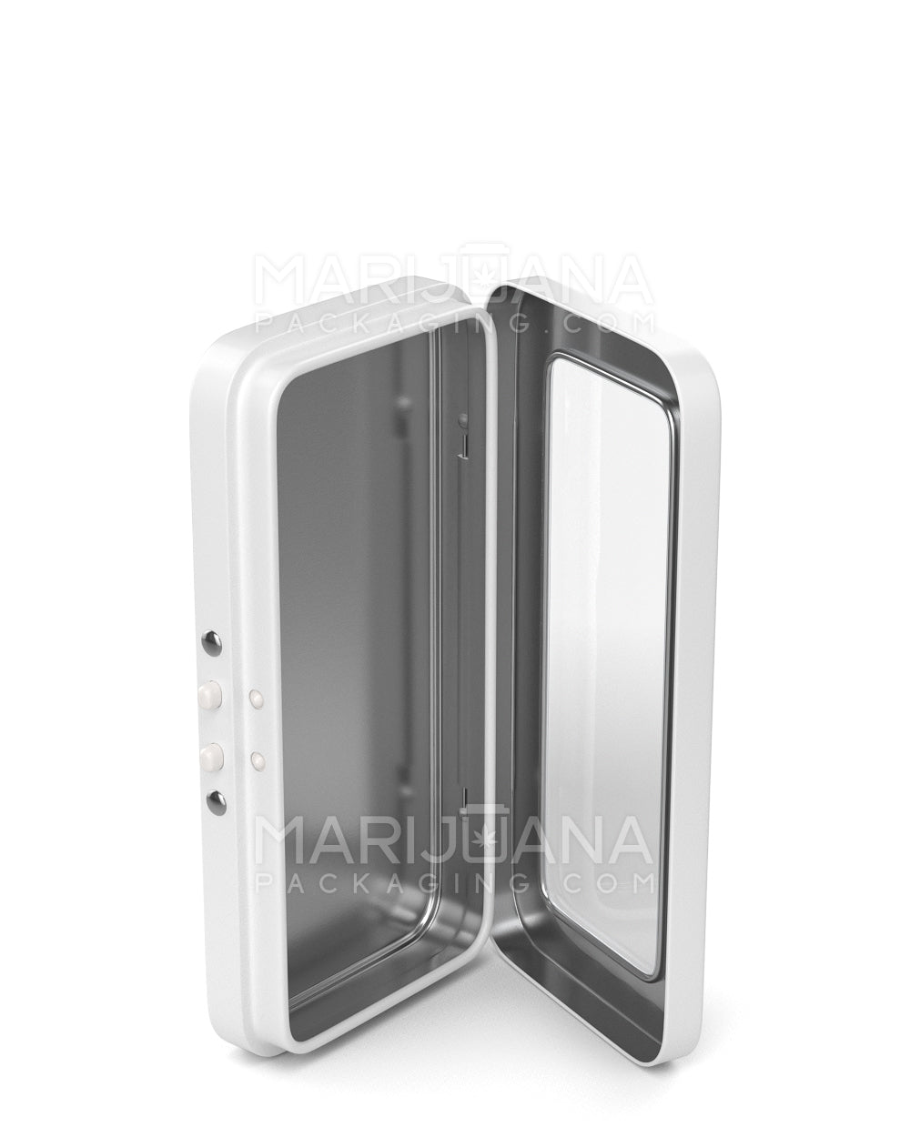 Child Resistant & Sustainable | Hinged-Lid Large Vista Edible & Joint Box w/ See-Through Window |  White Tin  - 8