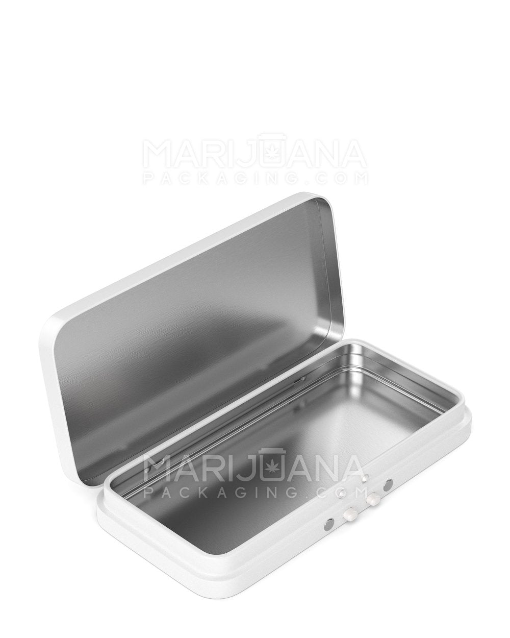 Child Resistant Hinged-Lid Large Edible & Joint Box | 120mm x 61.7mm - White Tin | Sample - 1