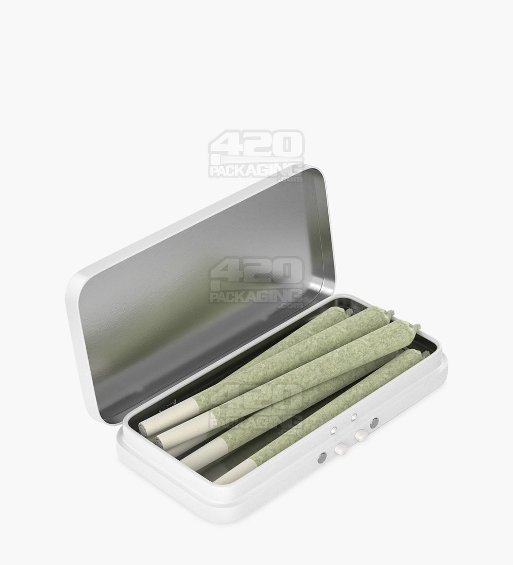 Child Resistant & Sustainable Hinged-Lid Large 3/4 Pack Edible & Joint White Tin Box 100/Box - 3