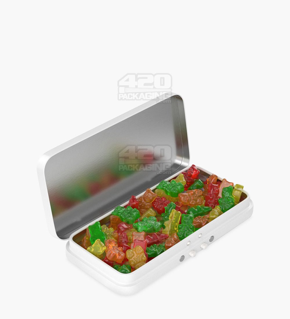 Child Resistant & Sustainable Hinged-Lid Large 3/4 Pack Edible & Joint White Tin Box 100/Box - 2