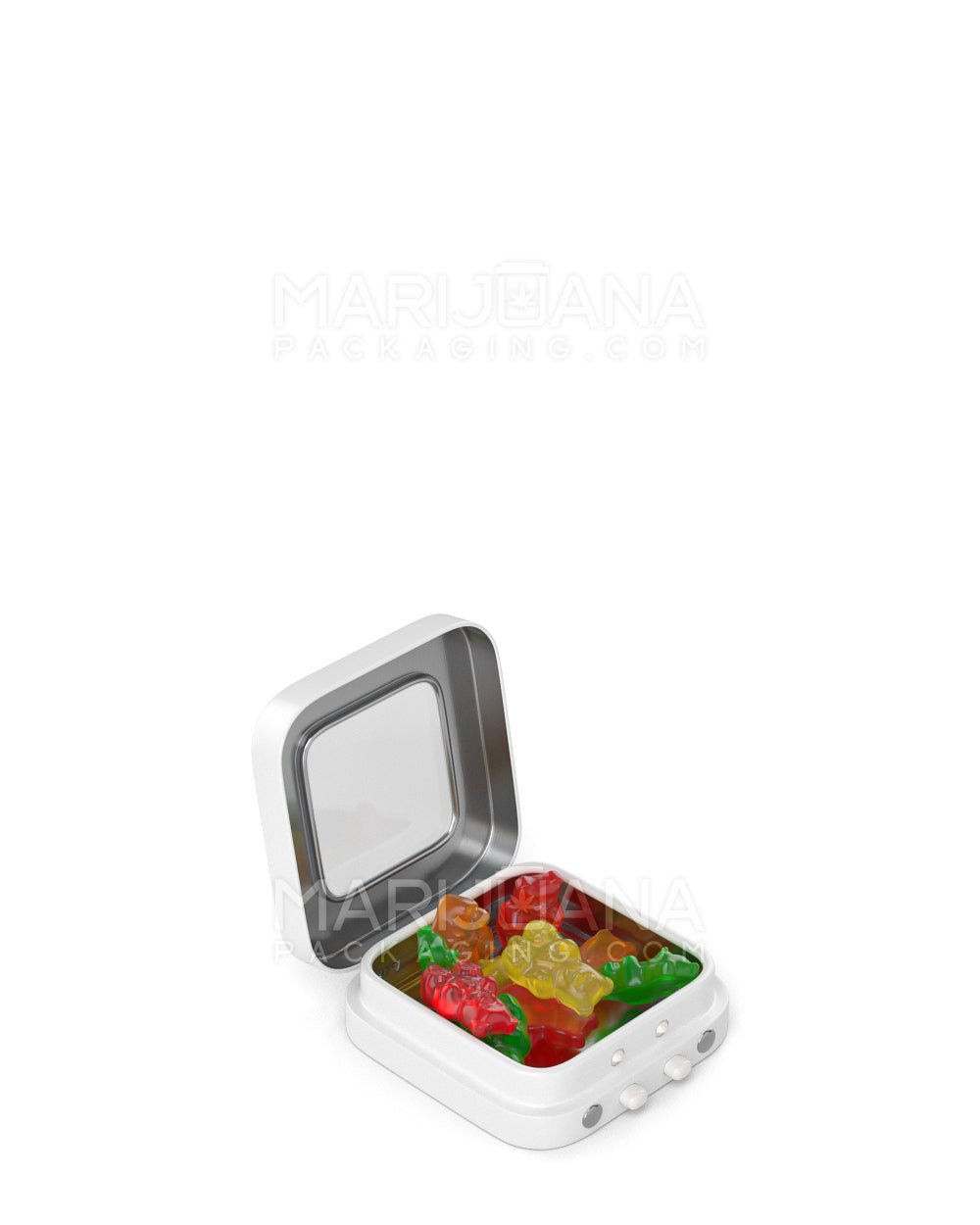 Child Resistant & Sustainable | Hinged-Lid Micro Size Vista Edible & Joint Box w/ See-Through Window |  White Tin  - 2