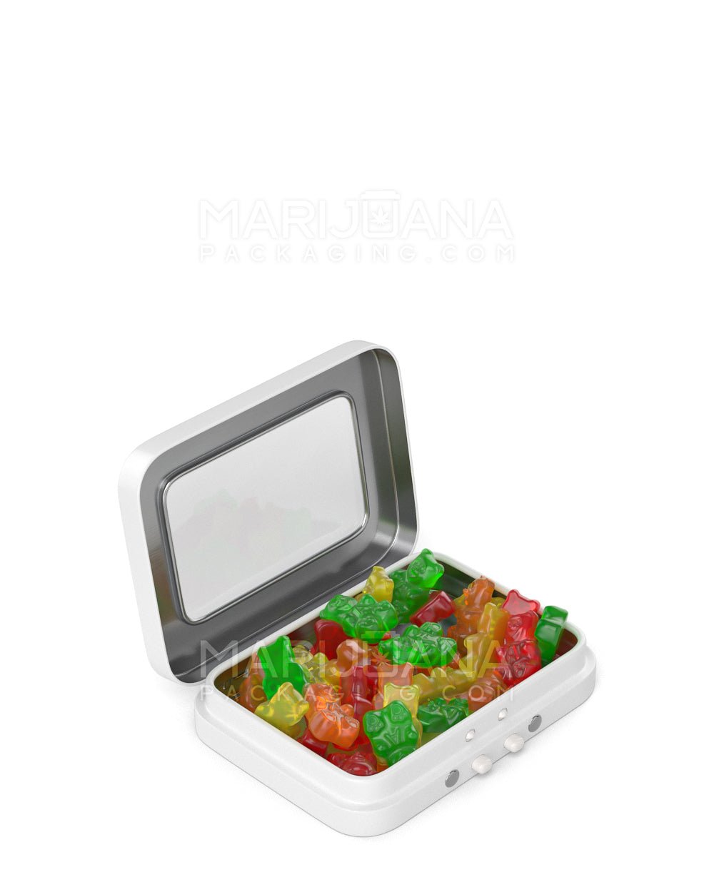 Child Resistant & Sustainable | Hinged-Lid Mini Size Vista Edible & Joint Box w/ See-Through Window |  White Tin  - 2