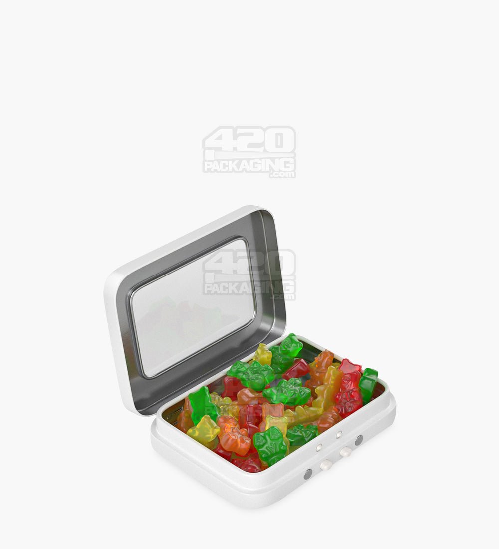 Child Resistant & Sustainable Hinged-Lid Mini Size Vista White Tin Box w/ See-Through Window 100/Box - 2