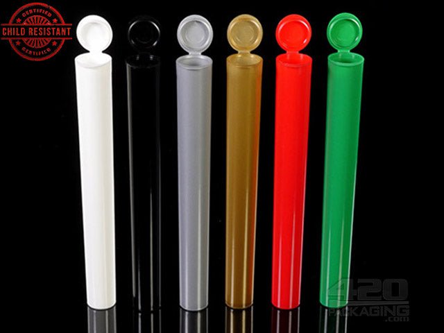 Squeezetops® 140mm Opaque Child Resistant J-Tubes (075600-CR) 1400/Box WHT (Opaque White) - 1