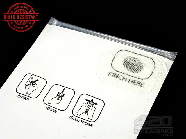 3.4 x 3.7 White Inch Pinch N Slide ASTM Child Resistant Exit Bags 100/Box - 2