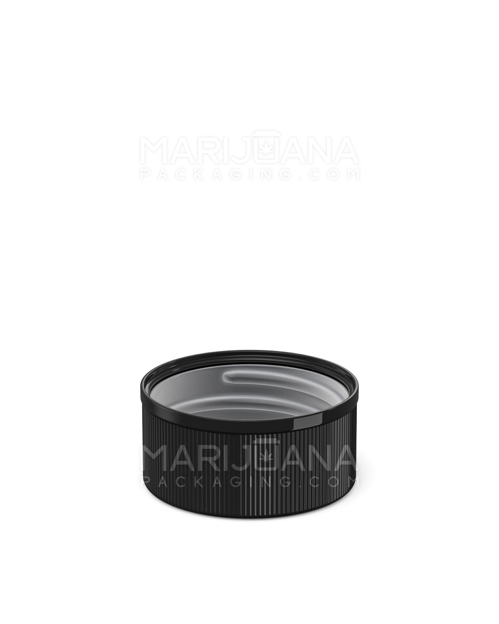 Child Resistant Ribbed Push Down & Turn Plastic Caps w/ Text | 28mm - Glossy Black | Sample - 4