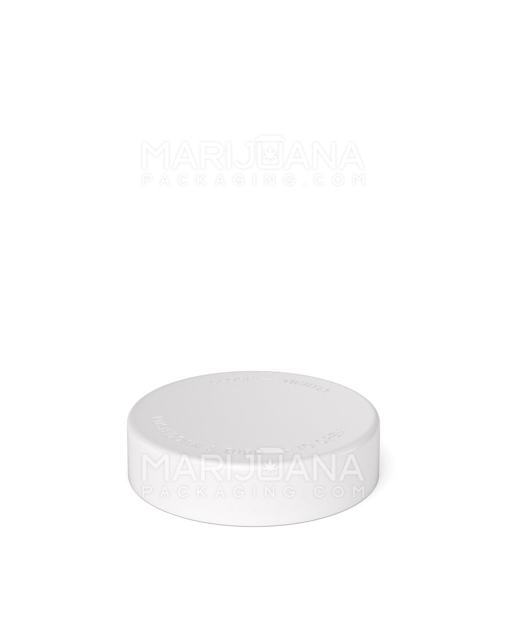Child Resistant Smooth Flat Push Down & Turn Plastic Caps w/ Text & Foam Liner | 48mm - Matte White | Sample - 3