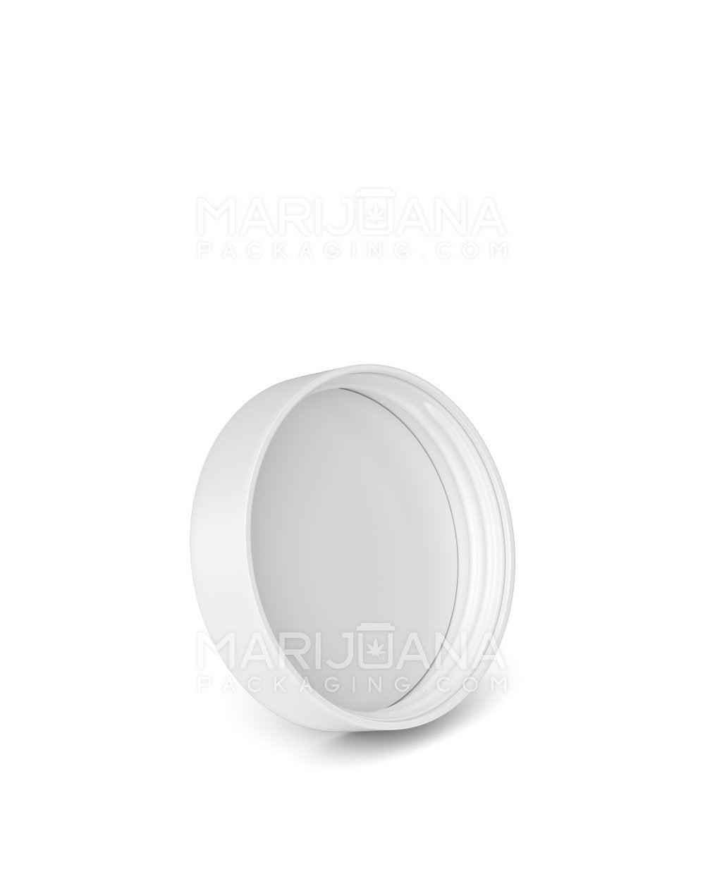 Child Resistant Smooth Flat Push Down & Turn Plastic Caps w/ Text & Foam Liner | 48mm - Matte White | Sample - 2