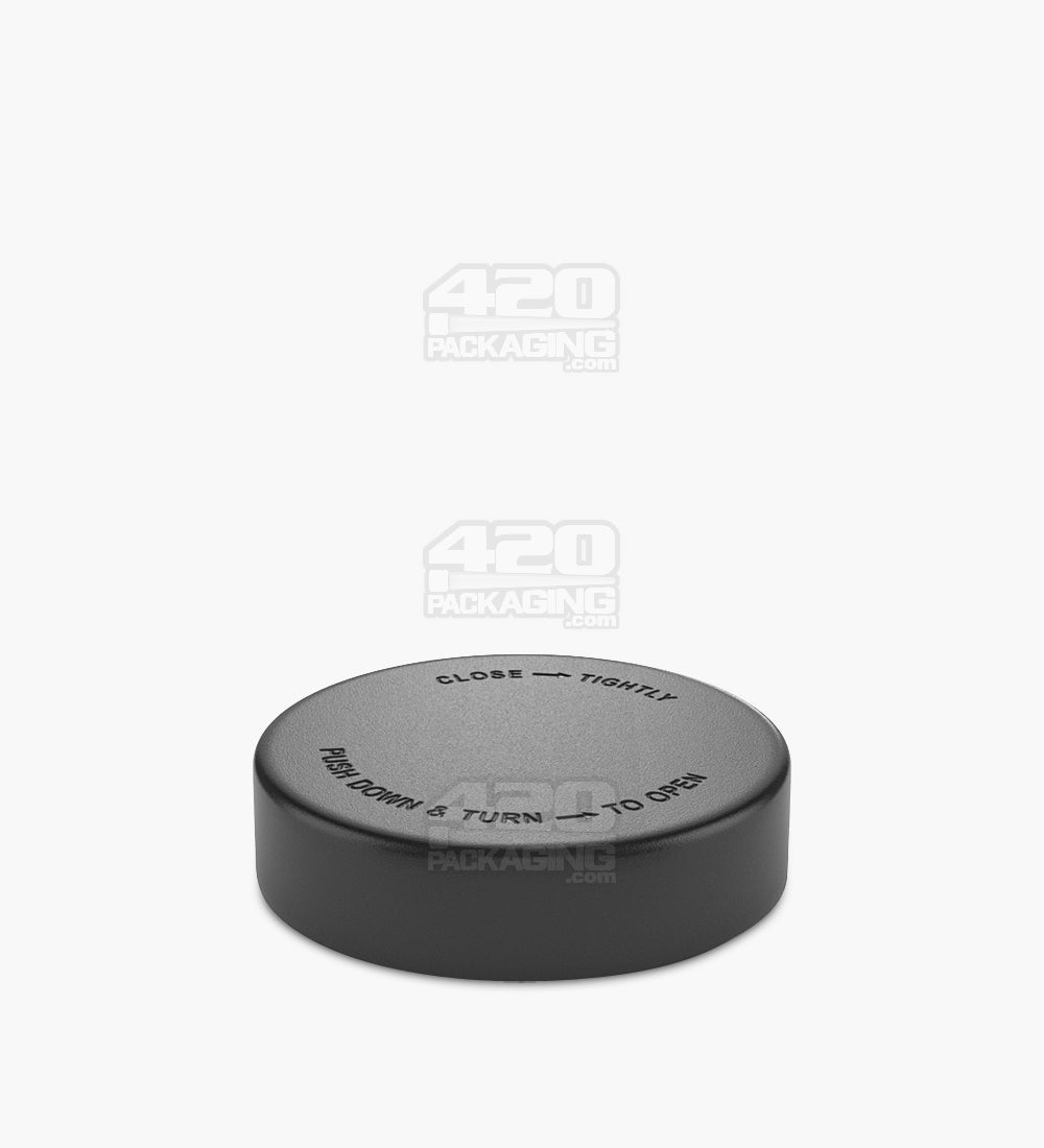 Child Resistant | Smooth Push Down & Turn Plastic PCR Caps w/ Foam Liner | 57mm - Semi Gloss Black - 72 Count