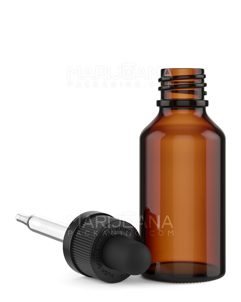 Child Resistant | Glass Tincture Bottles w/ Black Ribbed Dropper Cap | 30mL - Amber - 120 Count - 6