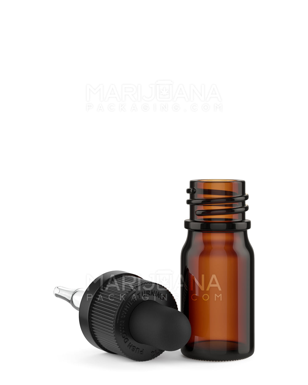 Child Resistant | Glass Tincture Bottles w/ Black Ribbed Dropper Cap | 5mL - Amber - 120 Count - 6