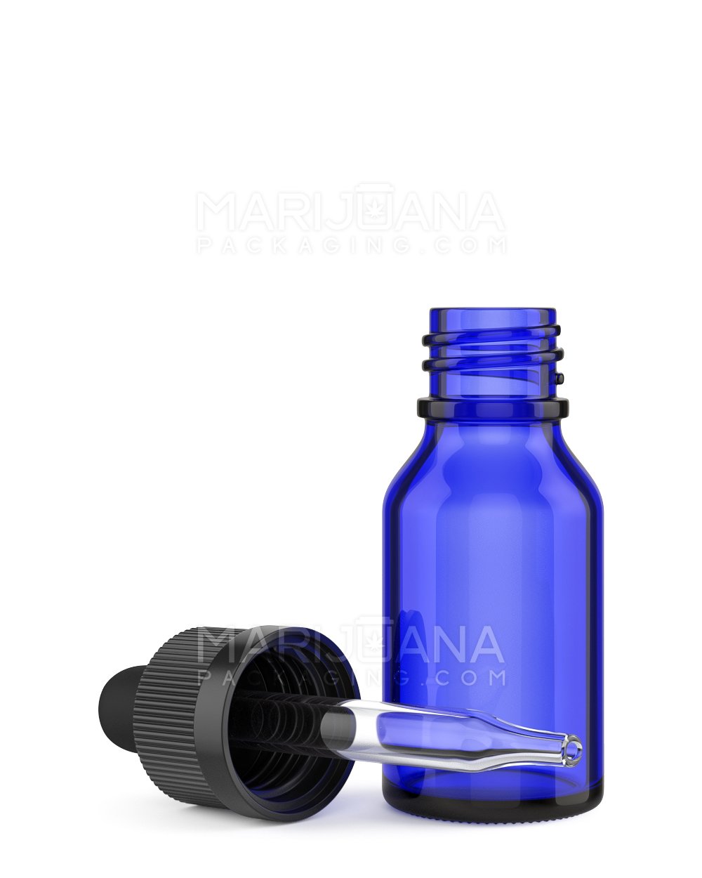 Child Resistant Glass Tincture Bottles w/ Ribbed Black Droper Cap | 15mL - Blue | Sample - 1