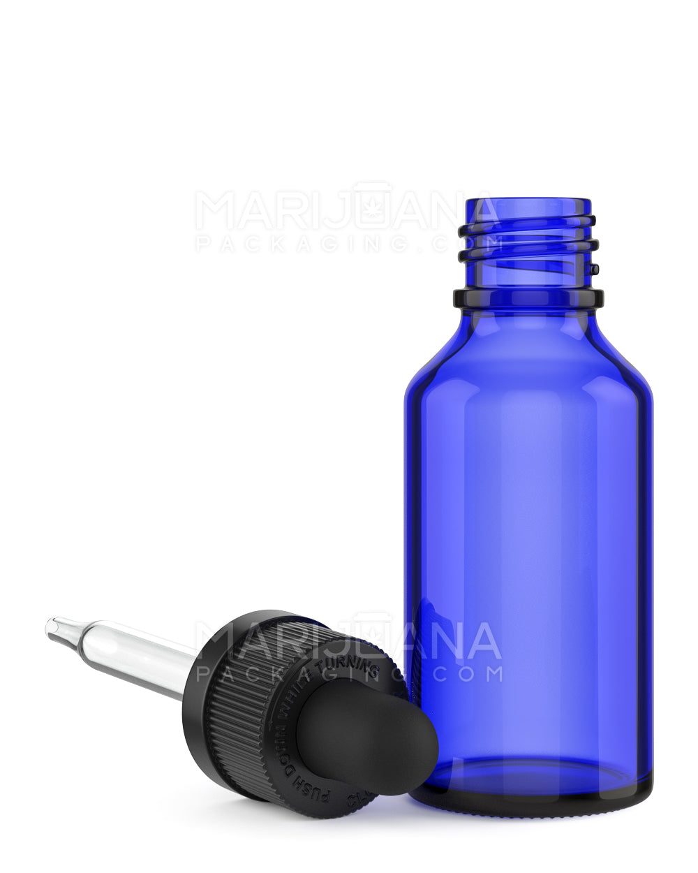 Child Resistant | Glass Tincture Bottles w/ Black Ribbed Dropper Cap | 30mL - Blue - 120 Count - 6