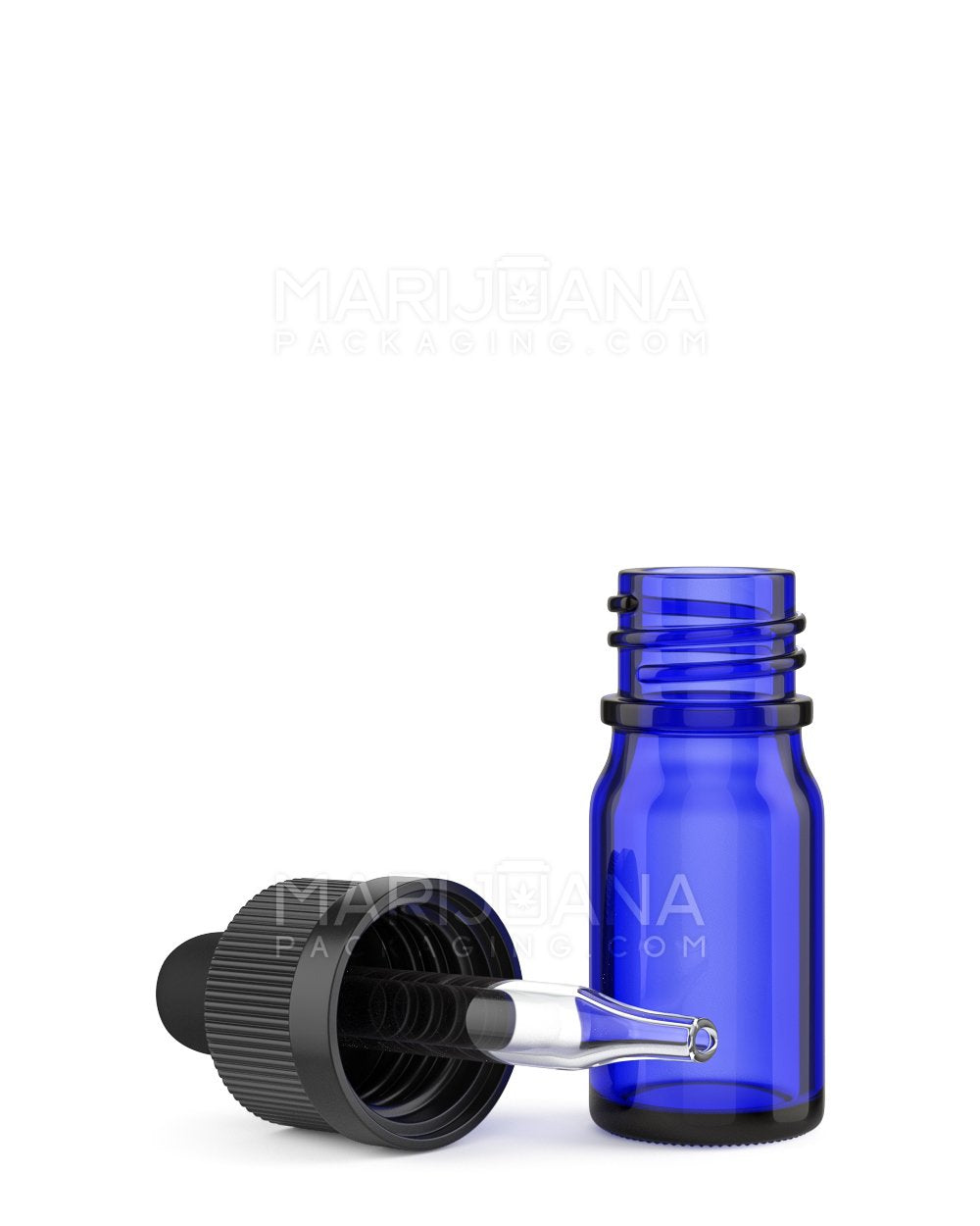Child Resistant Glass Tincture Bottles w/ Ribbed Black Droper Cap | 5mL - Blue | Sample - 1