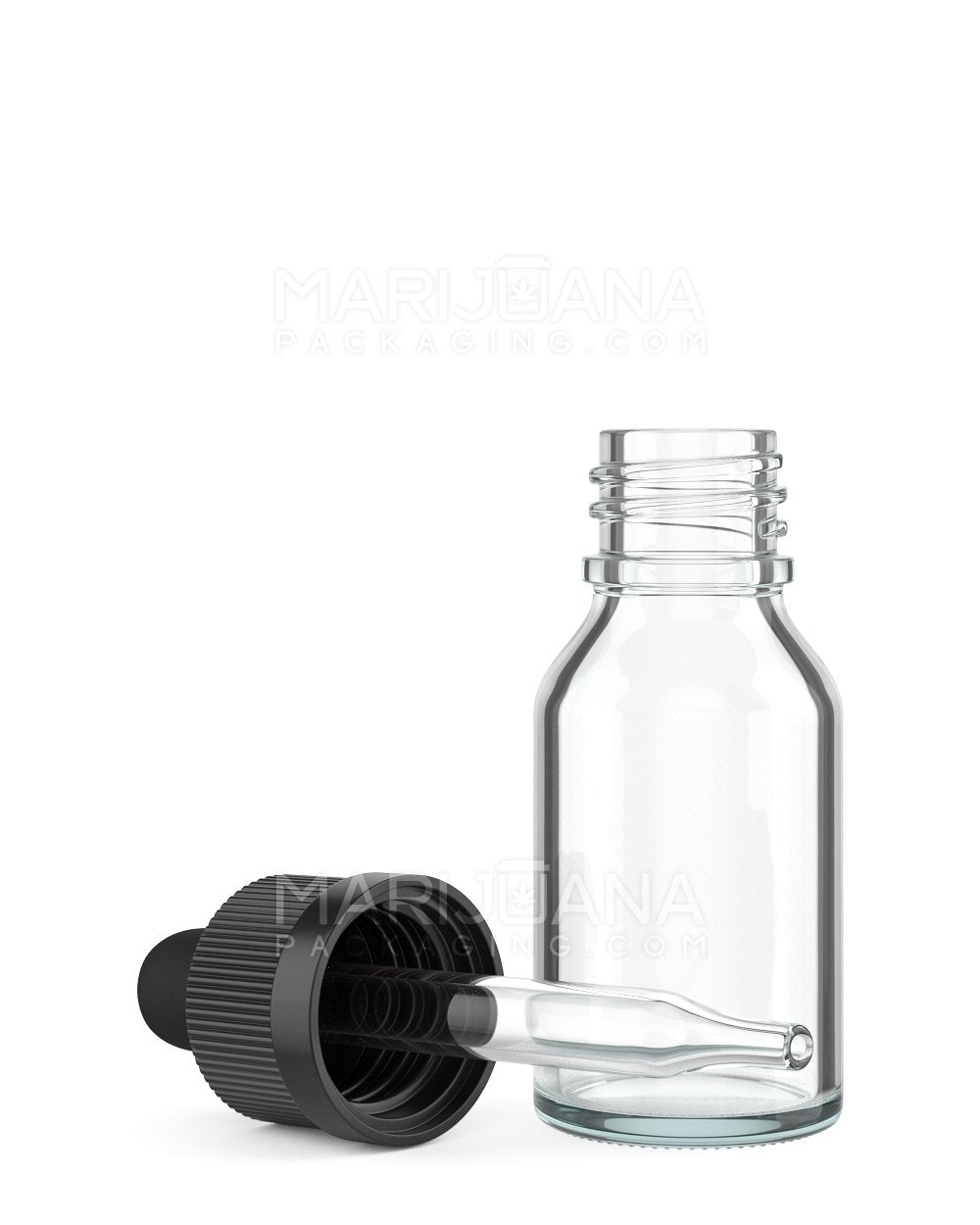 Child Resistant Glass Tincture Bottles w/ Ribbed Black Droper Cap | 15mL - Clear | Sample - 1