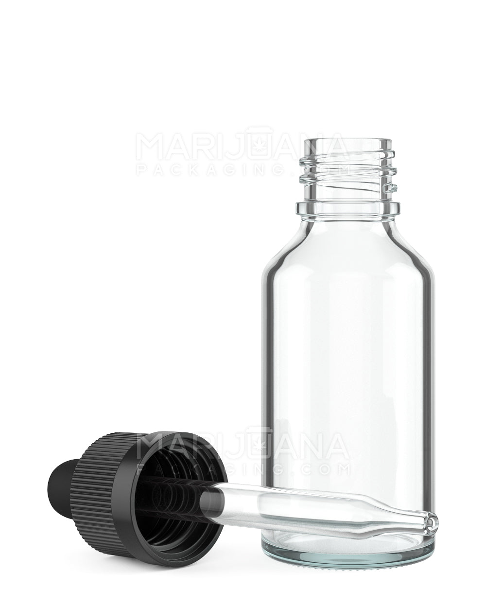Child Resistant | Glass Tincture Bottles w/ Black Ribbed Dropper Cap | 30mL - Clear - 120 Count - 1