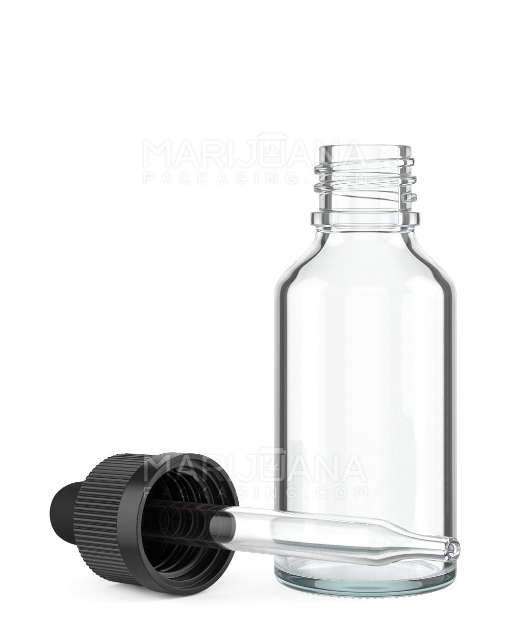 Child Resistant Glass Tincture Bottles w/ Ribbed Black Droper Cap | 30mL - Clear | Sample - 1