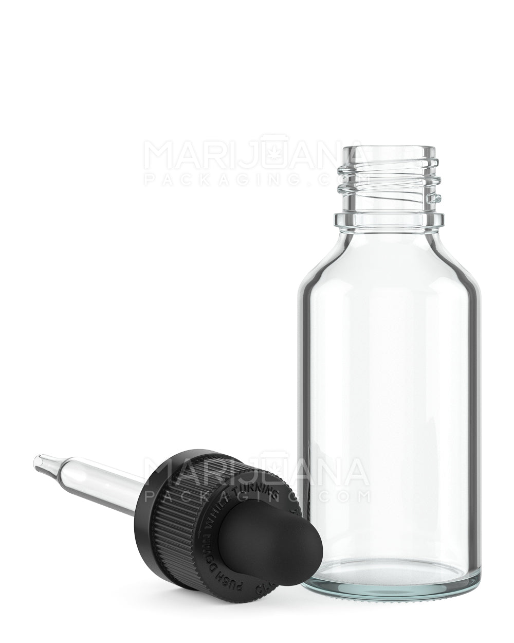 Child Resistant | Glass Tincture Bottles w/ Black Ribbed Dropper Cap | 30mL - Clear - 120 Count - 6