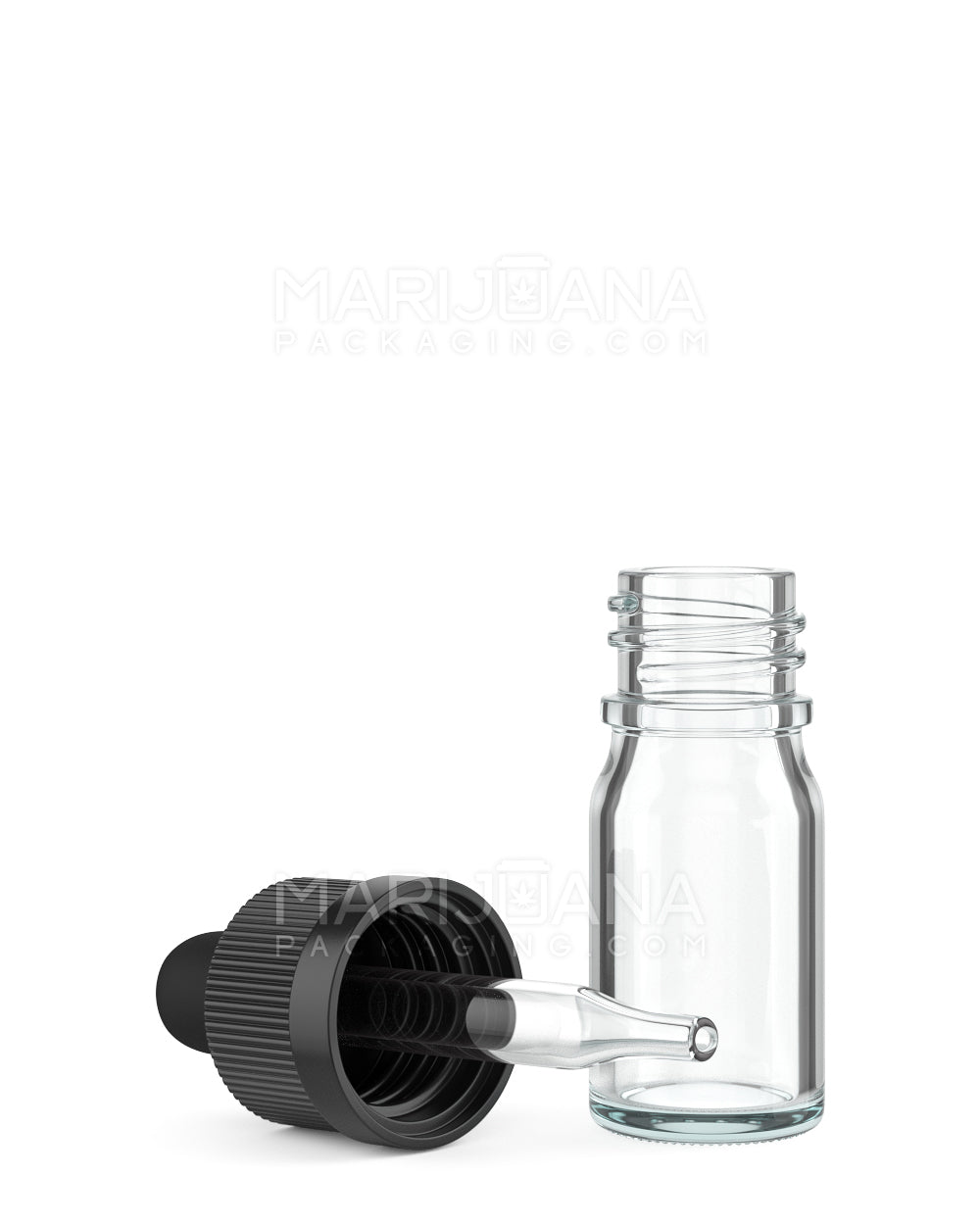 Child Resistant | Glass Tincture Bottles w/ Black Ribbed Dropper Cap | 5mL - Clear - 120 Count - 1