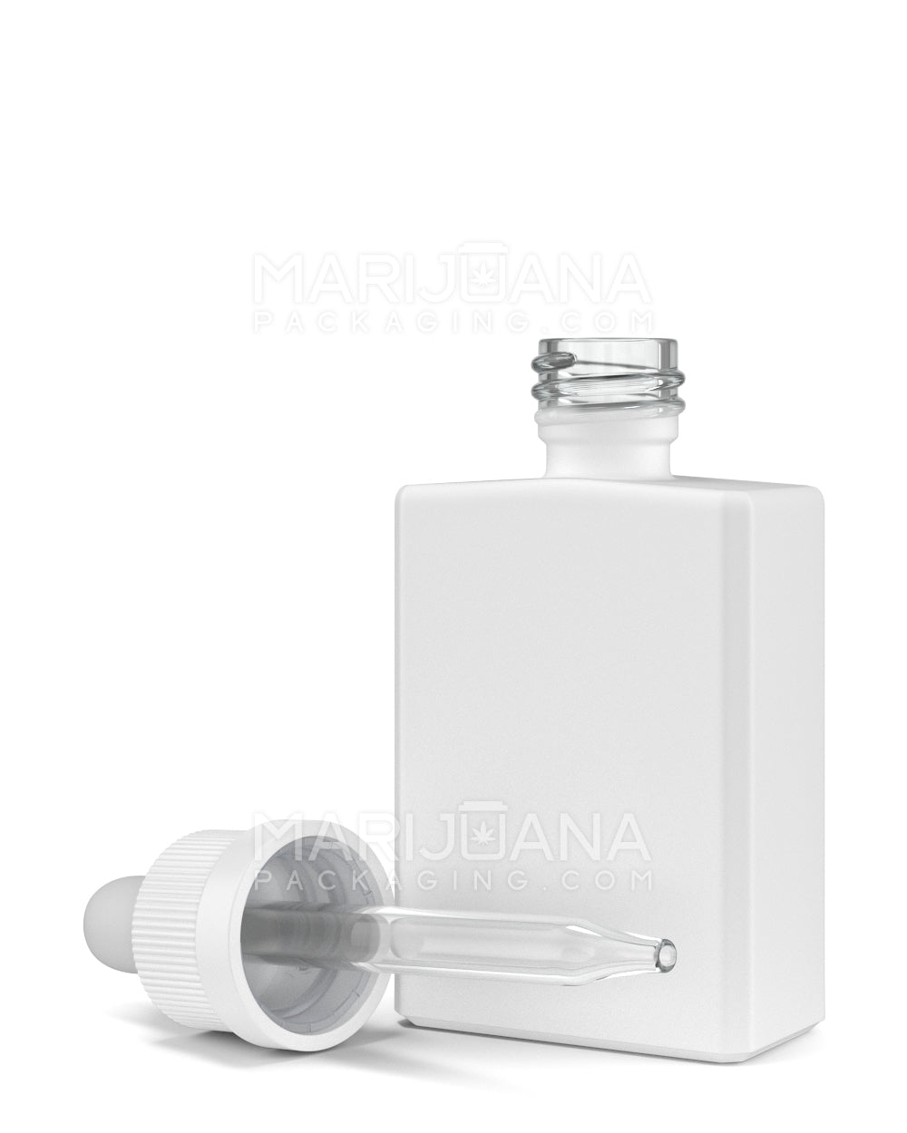 Child Resistant | Rectangular Glass Tincture Bottles w/ White Ribbed Dropper Cap | 30mL - Matte White - 120 Count - 1