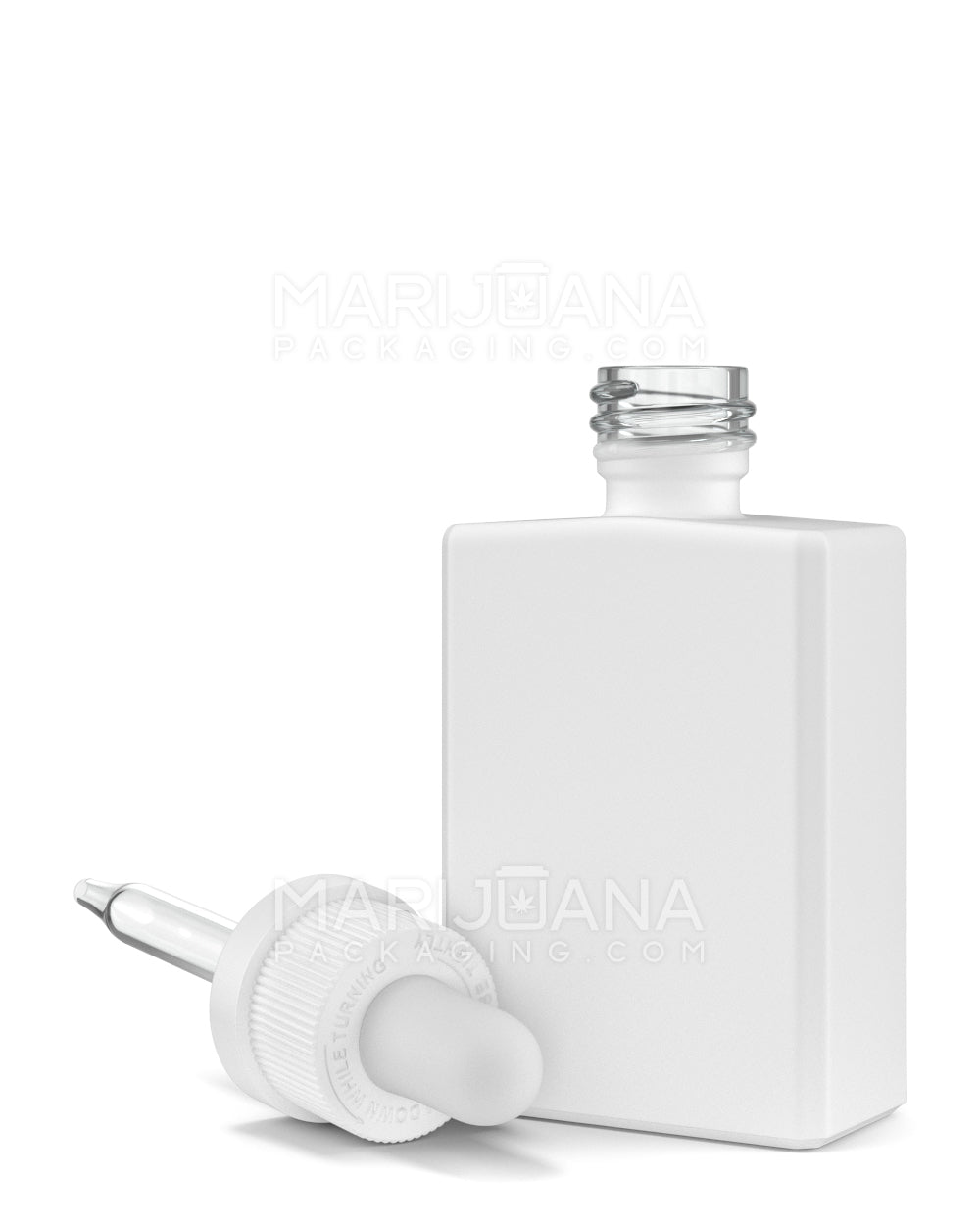 Child Resistant | Rectangular Glass Tincture Bottles w/ White Ribbed Dropper Cap | 30mL - Matte White - 120 Count - 6