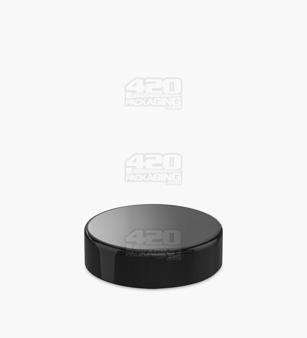 Child Resistant | Smooth Push Down & Turn Plastic Caps w/ Foam Liner | 50mm - Glossy Black - 100 Count
