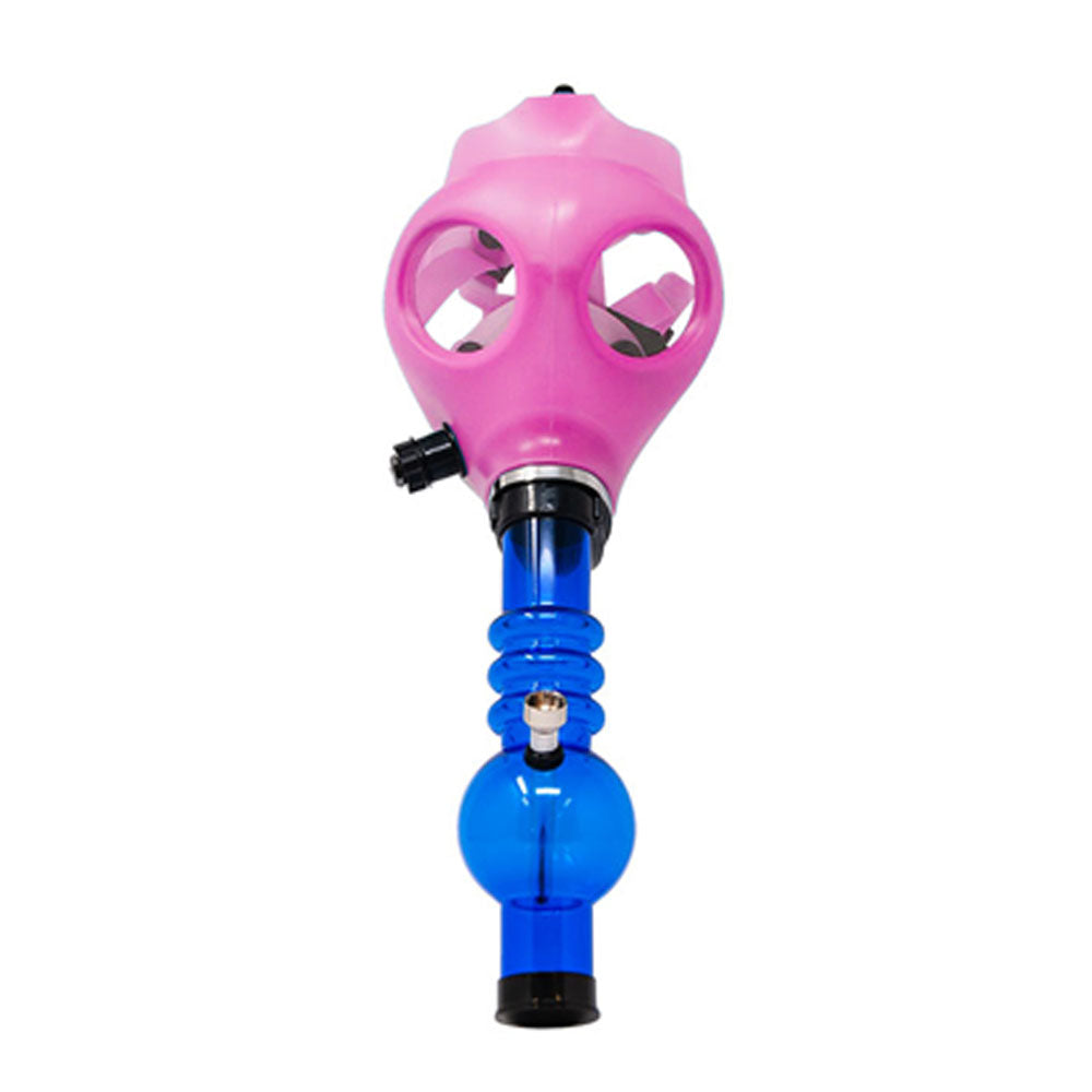 Glow-in-the-Dark | Gas Mask Acrylic Water Pipe | 8in Tall - Grommet Bowl - Pink - 1