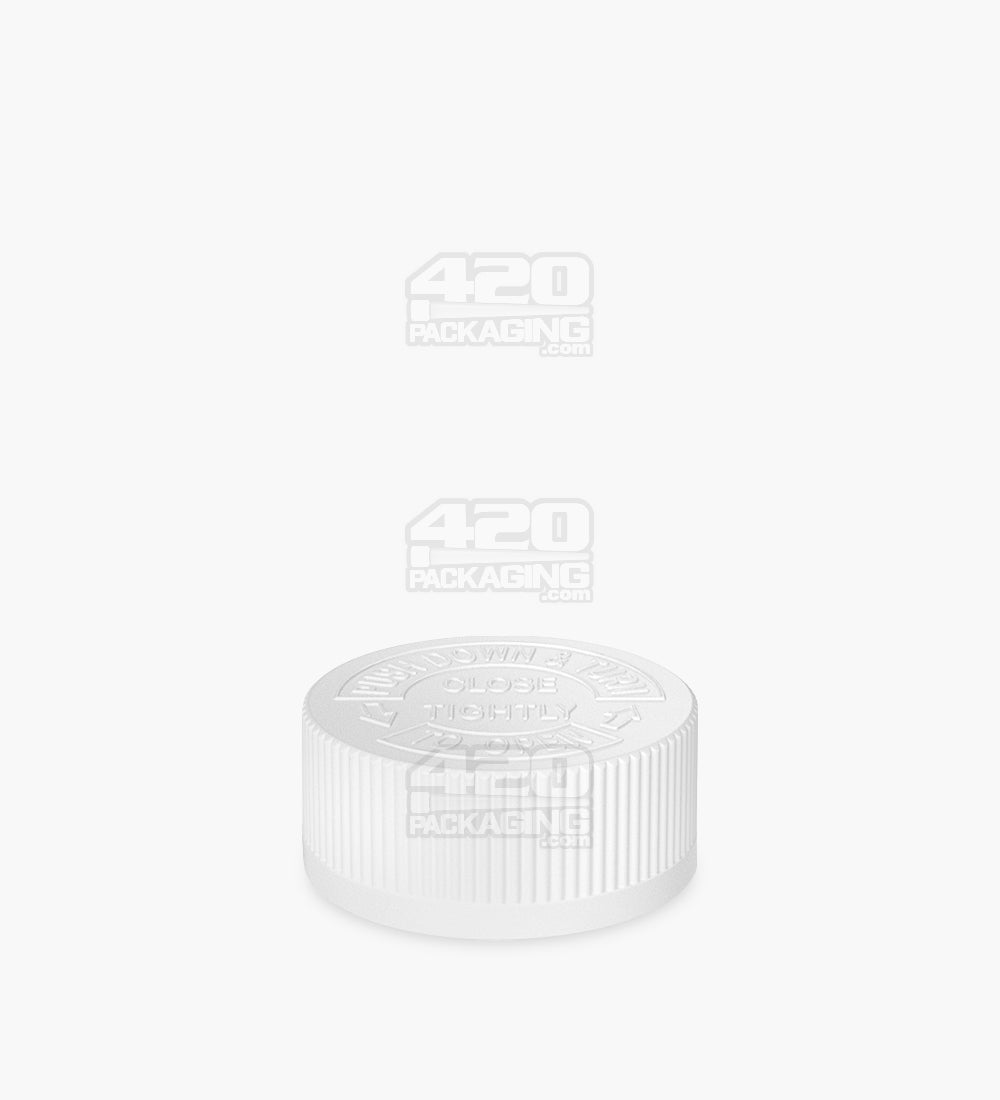 Child Resistant | Ribbed Push Down & Turn Plastic Caps | 33mm - Semi Gloss White - 252 Count