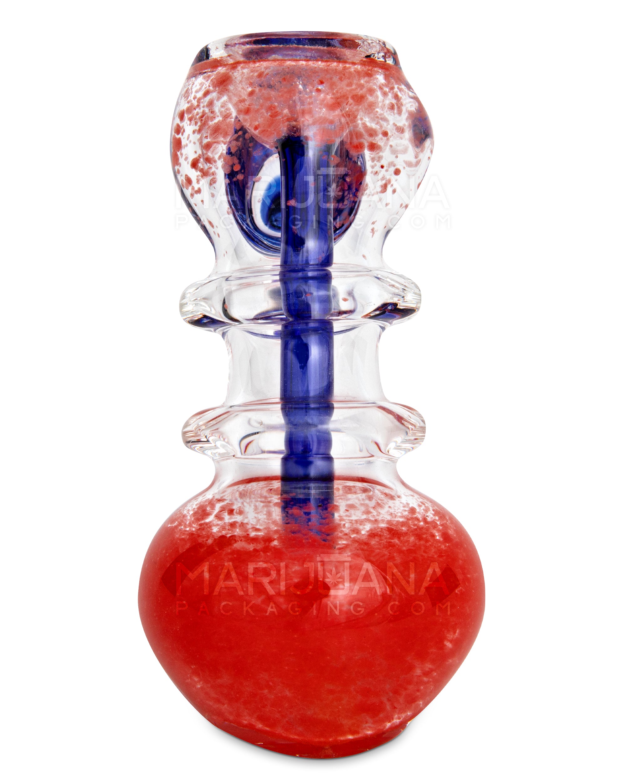 Ringed Frit Hammer Bubbler | 6in Long - Glass - Red & Blue - 3