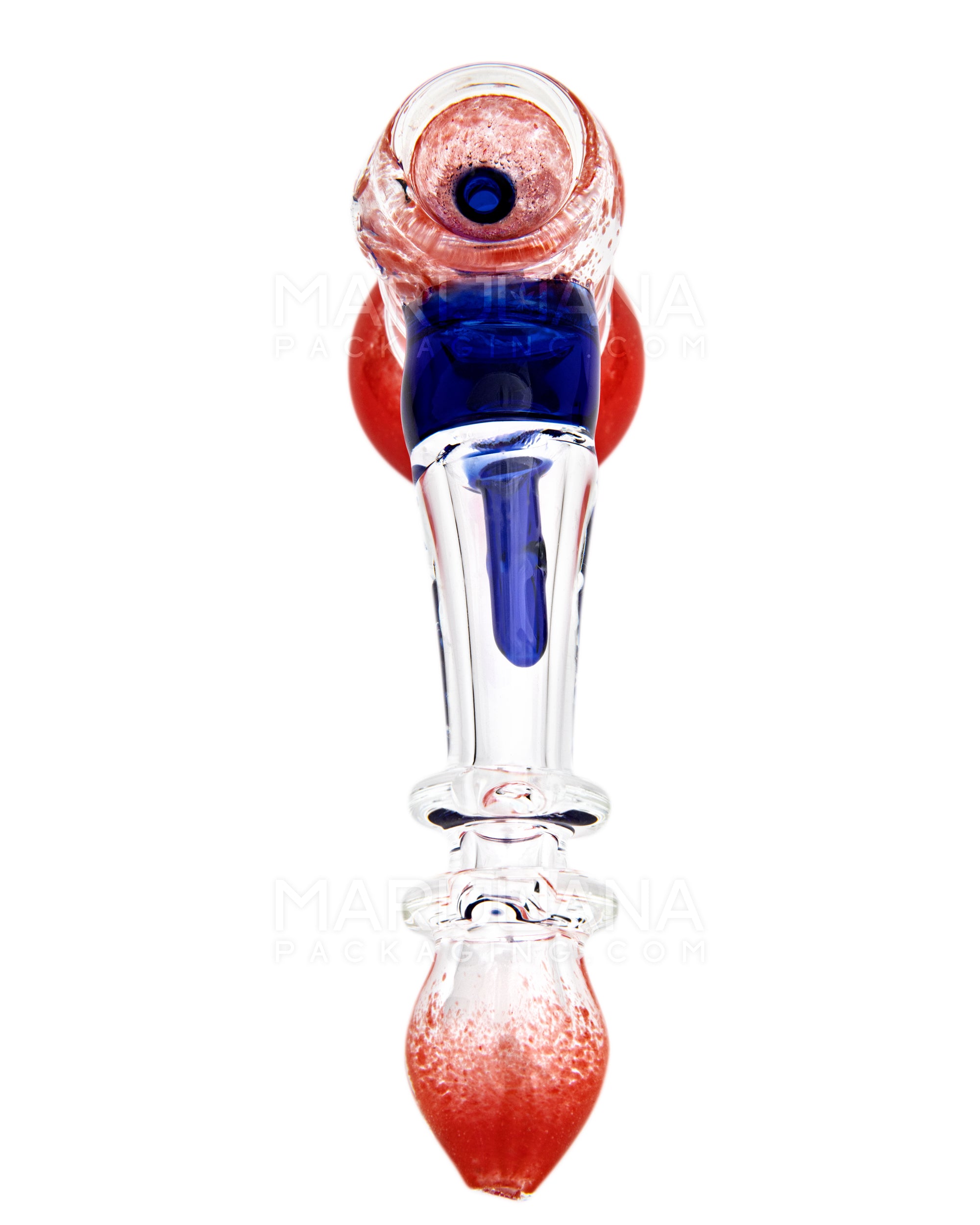 Ringed Frit Hammer Bubbler | 6in Long - Glass - Red & Blue - 2
