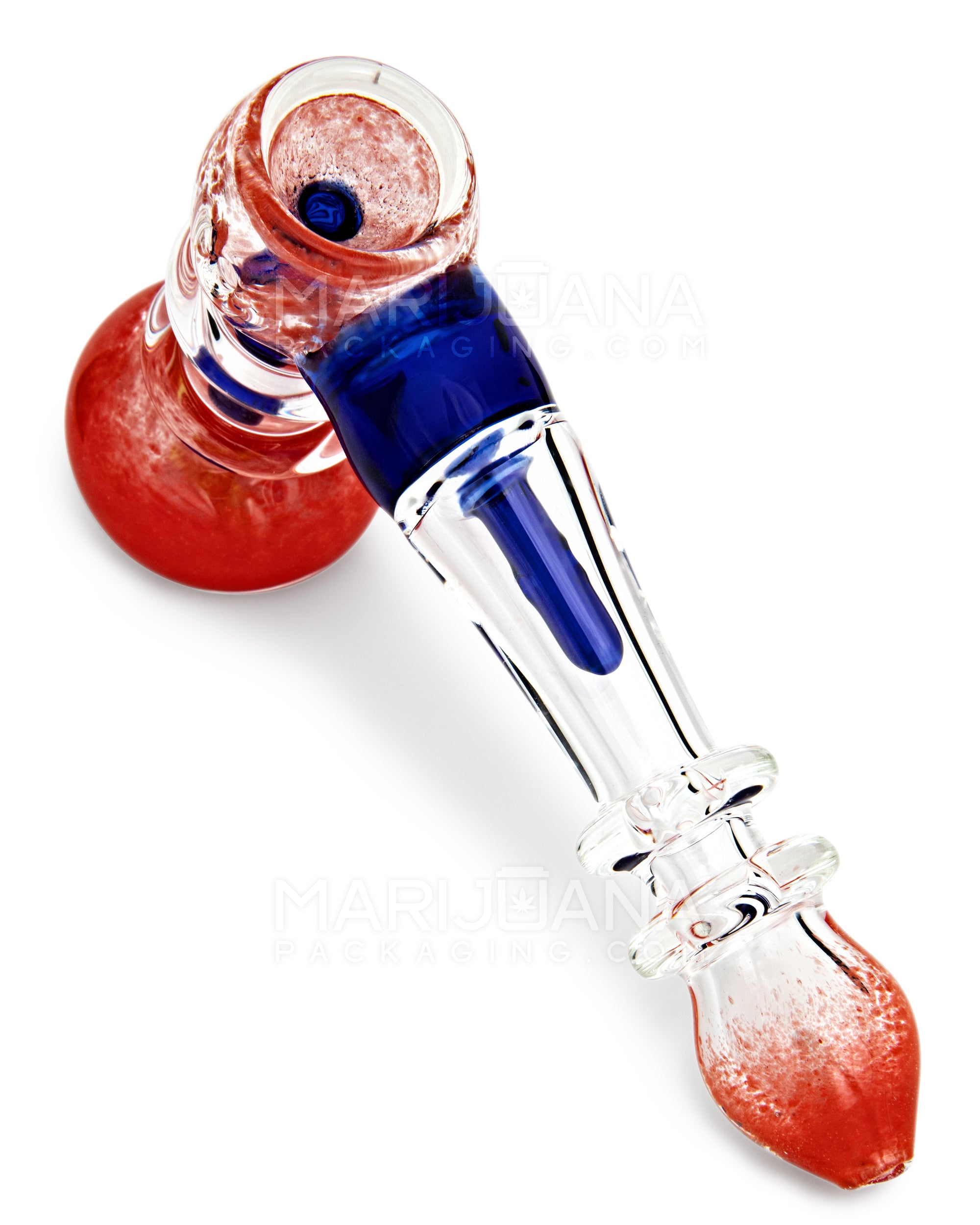Ringed Frit Hammer Bubbler | 6in Long - Glass - Red & Blue - 1