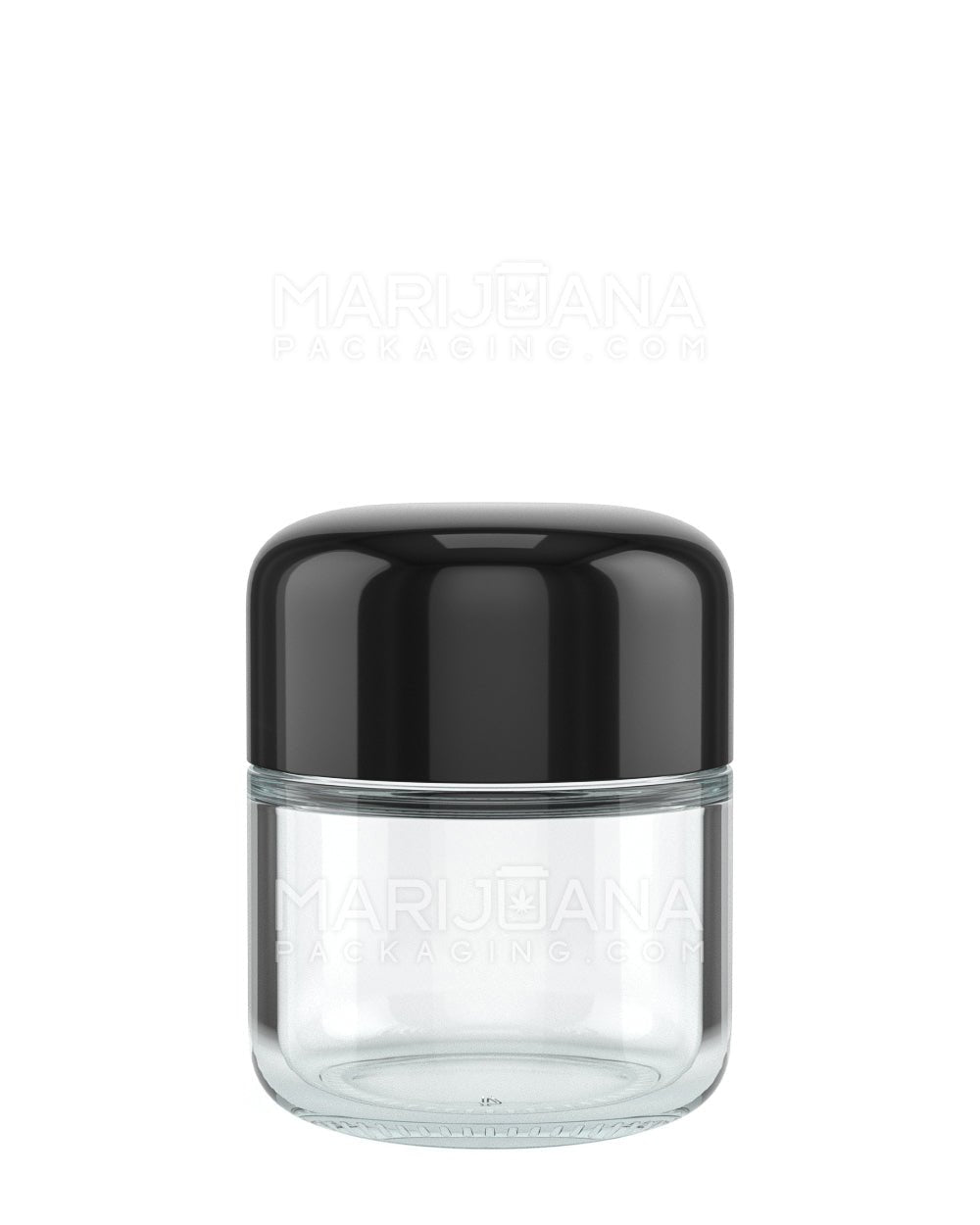Child Resistant | Rounded Base Clear Glass Jars w/ Smooth Black Dome Cap | 55mm - 2oz - 200 Count - 1