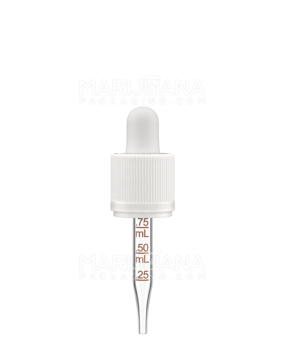 Child Resistant & Tamper Evident | White Graduated Ribbed Glass Dropper Cap | 15mL - 0.75mL - 468 Count - 1