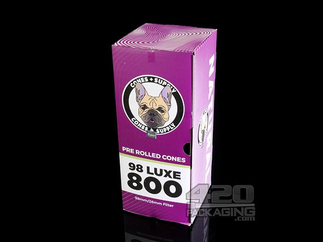 Cones + Supply 98mm Luxe Sized Pre Rolled Natural Paper Cones 800/Box - 1