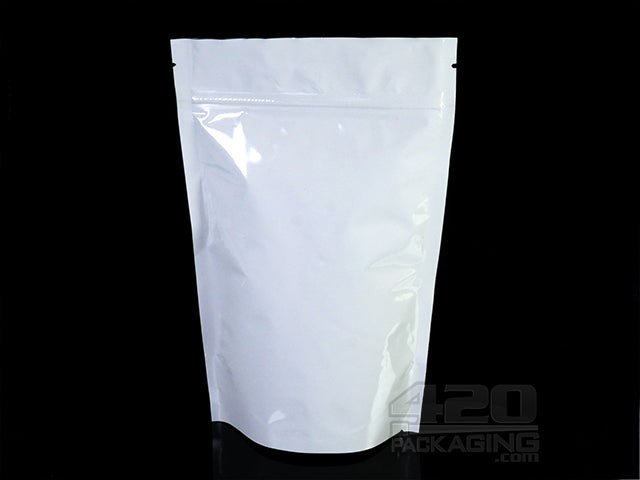 White-White 5” x 8” Mylar Stand Up Pouch Zip Bags 100/Box - 1