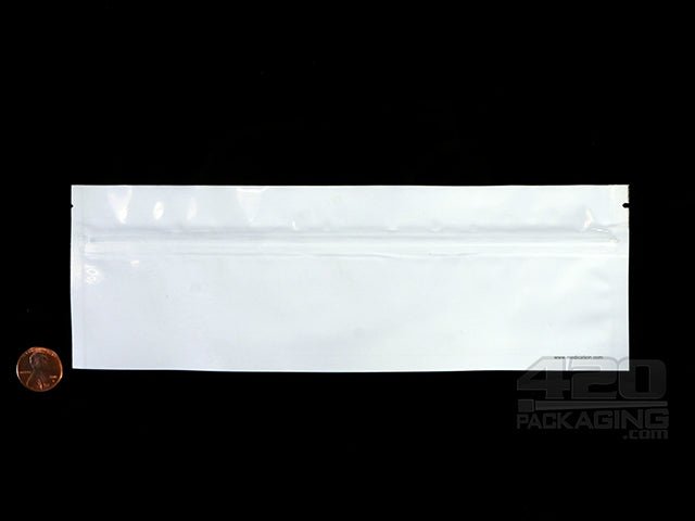 White-White 9" x 3" Mylar Flat Seal Zip Bags (Pre Roll & Syringe) 1000/Box - 2