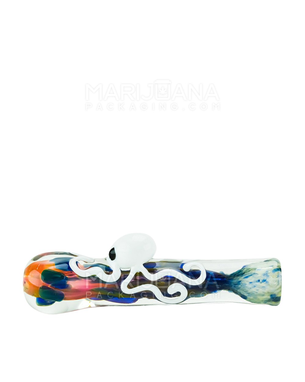 Frit & Multi Fumed Chillum Hand Pipe w/ Glass Squid & Speckles | 3.5in Long - Glass - Assorted - 4