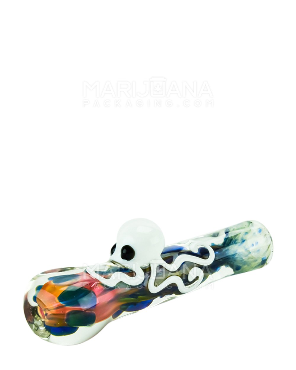 Frit & Multi Fumed Chillum Hand Pipe w/ Glass Squid & Speckles | 3.5in Long - Glass - Assorted - 2