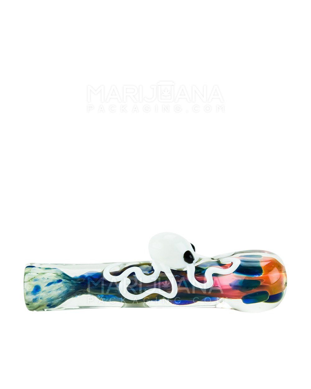 Frit & Multi Fumed Chillum Hand Pipe w/ Glass Squid & Speckles | 3.5in Long - Glass - Assorted - 6