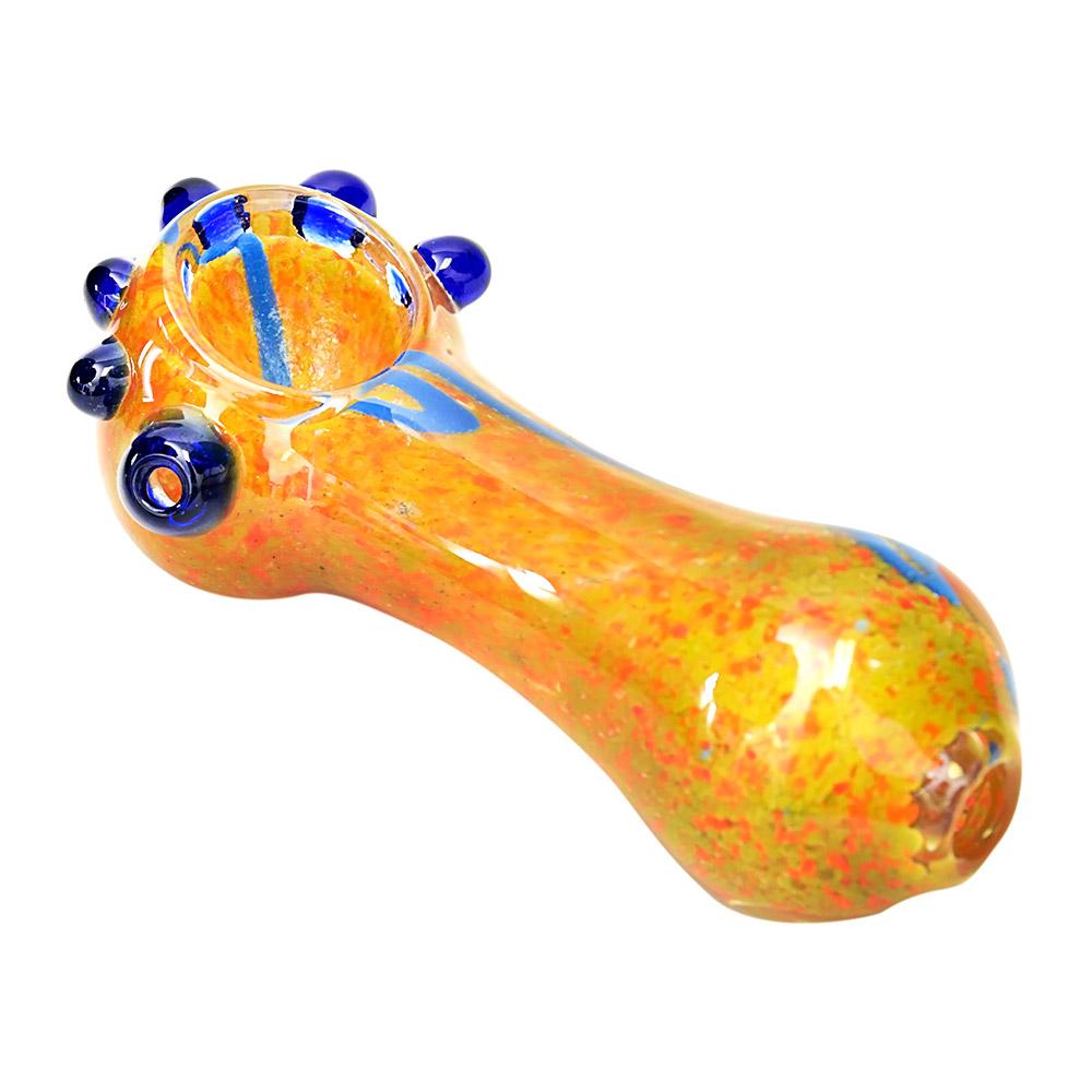 Frit & Swirl Spoon Hand Pipe w/ Multi Knockers | 4in Long - Glass - Assorted - 8