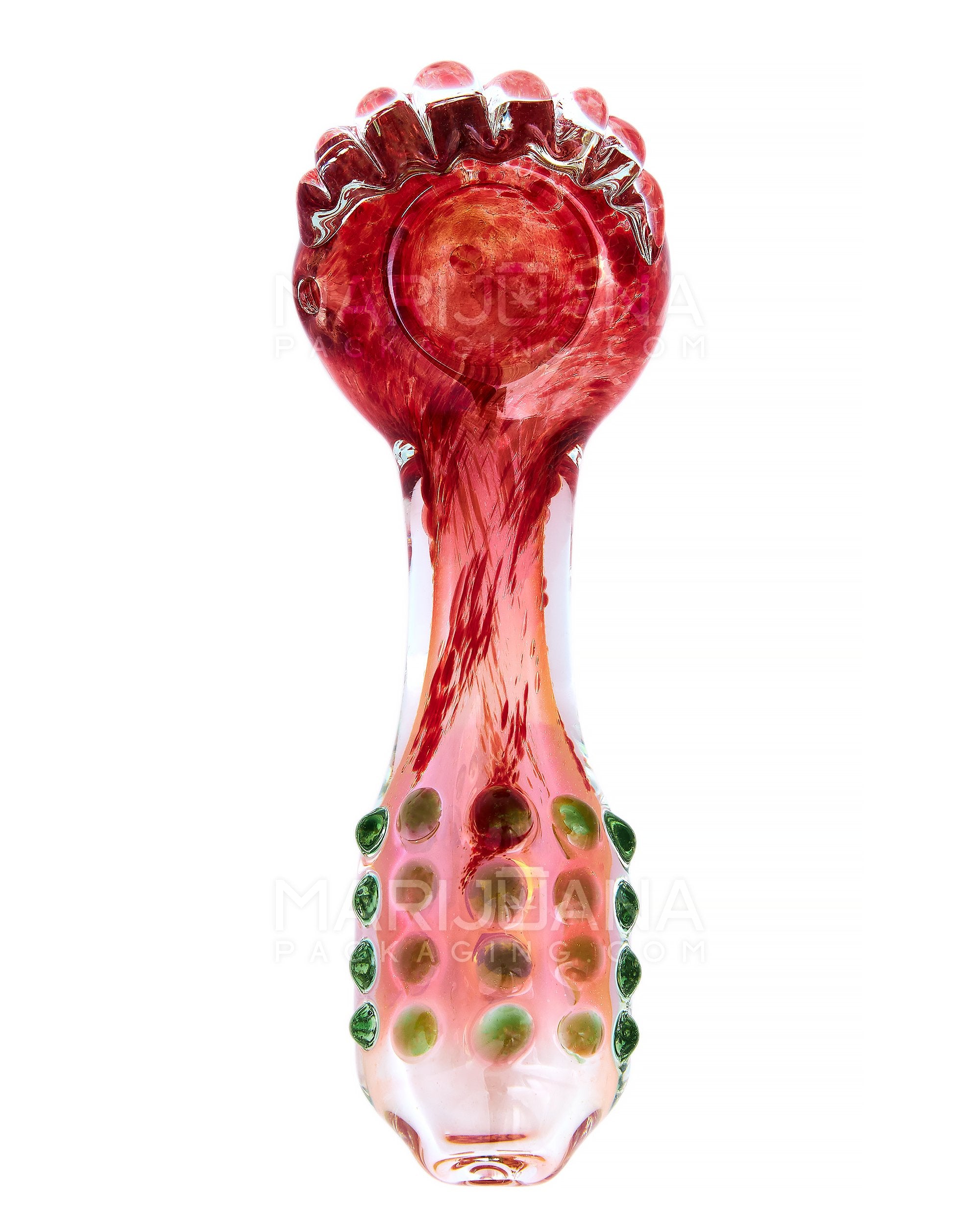Double Blown | Frit & Pink Fumed Crowned Spoon Hand Pipe w/ Multi Knockers | 5in Long - Glass - Assorted - 2