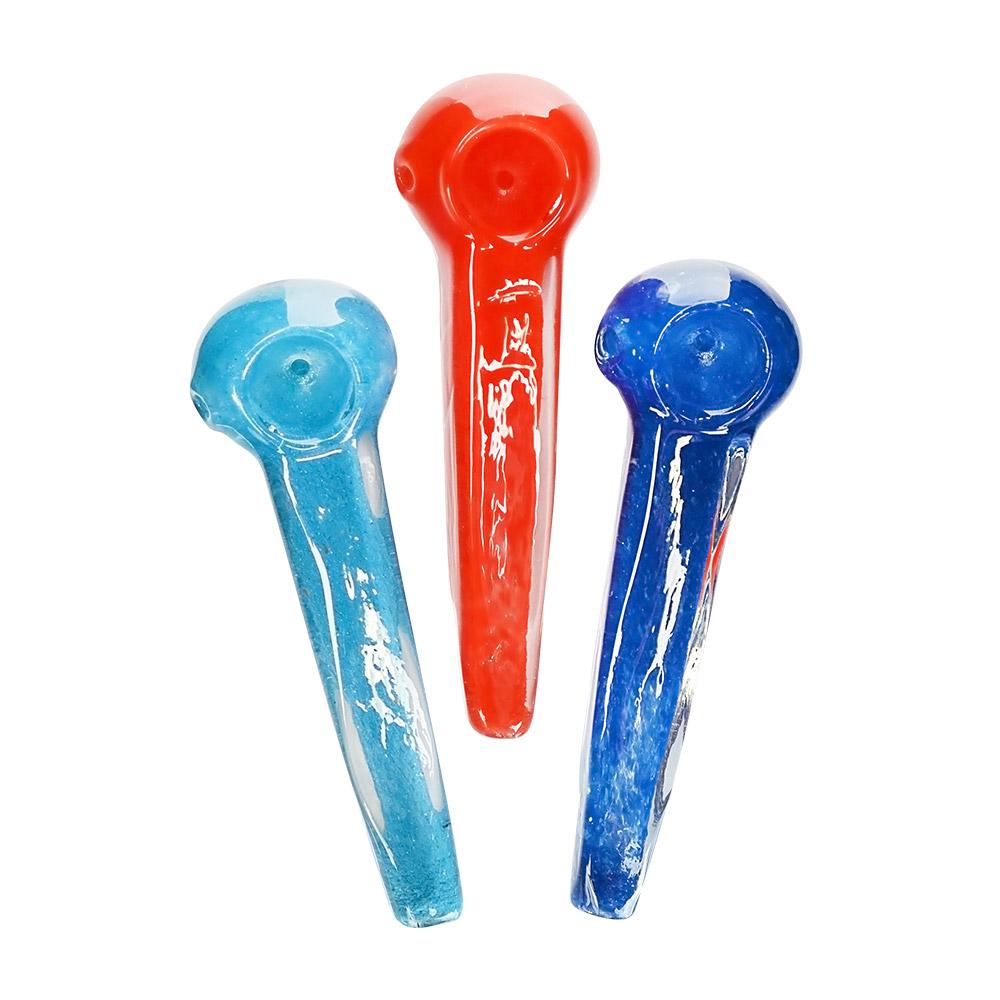 Frit Rectangular Spoon Hand Pipe | 4.5in Long - Glass - Assorted - 1